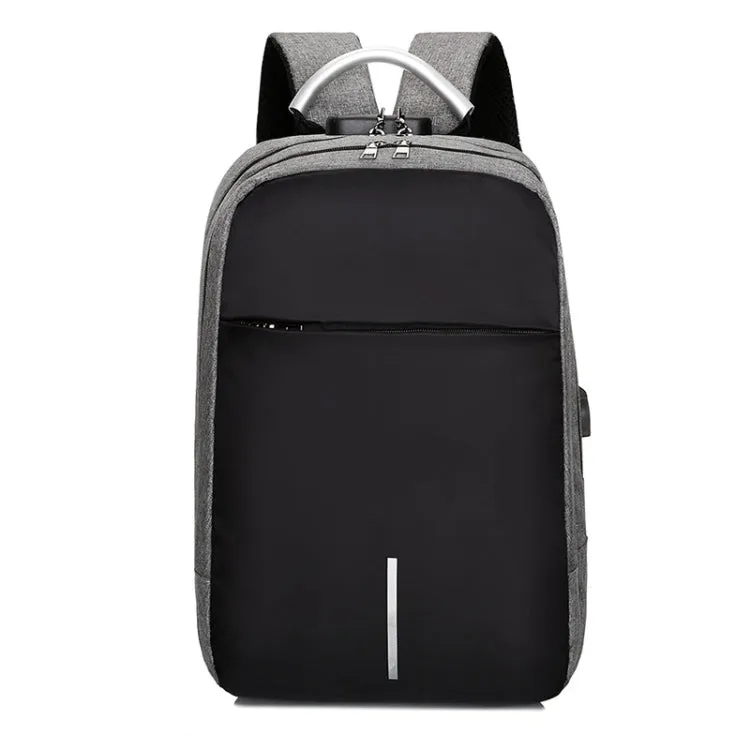 16 inch Men Password Lock Backpack Business Casual Anti-Theft Computer Bag With External USB Port(Light Gray)