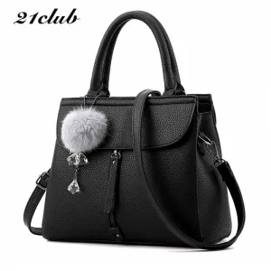 21club brand women fur ball ornaments totes zipper medium handbag hotsale lady party purse new shoulder messenger crossbody bags