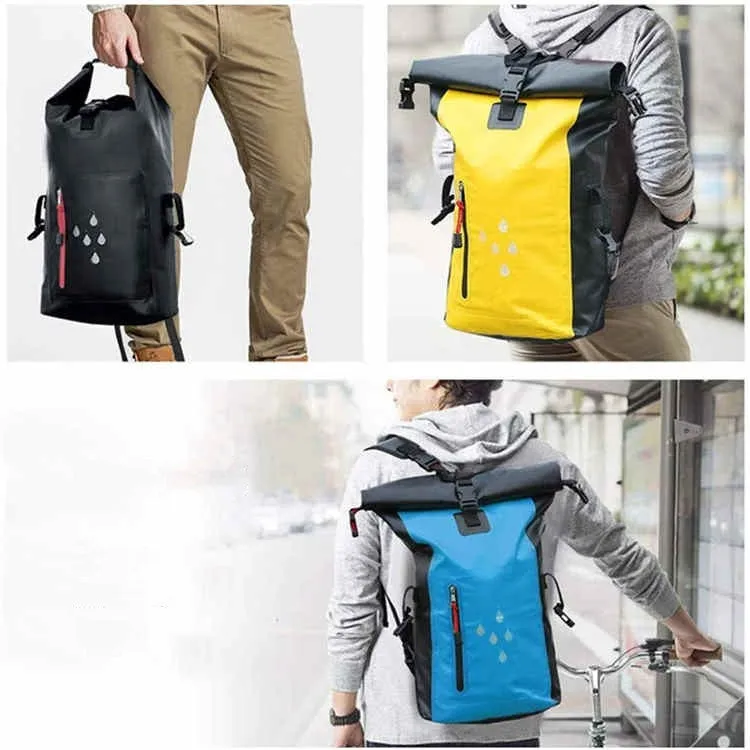 25L Waterproof Backpack Waterproof Bucket Bag With Reflective Strip(Black)