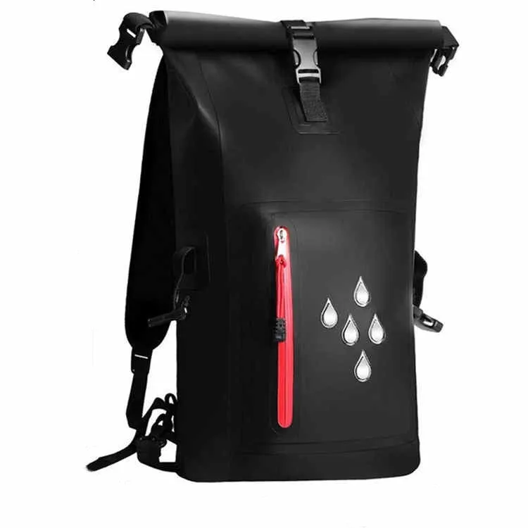 25L Waterproof Backpack Waterproof Bucket Bag With Reflective Strip(Black)