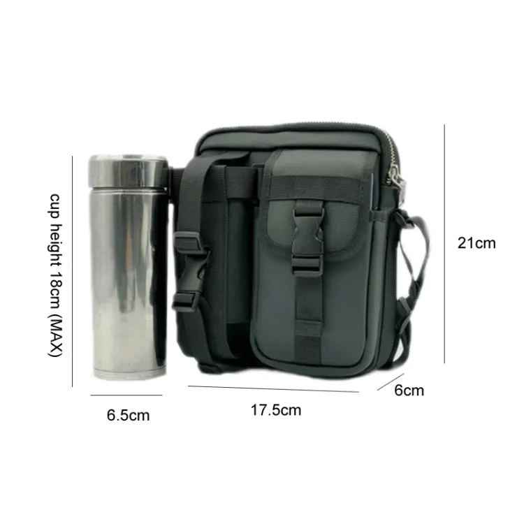 8 Inch Leather Shoulder Mobile Phone Messenger Bag Casual Water Bottle Bag(Black)