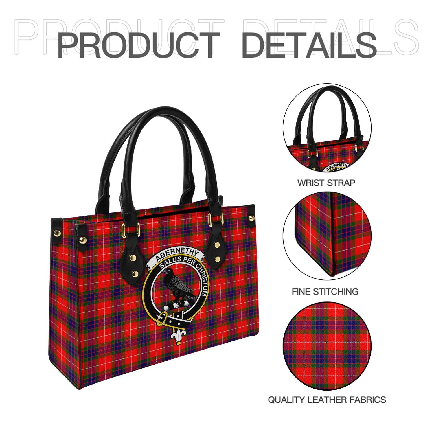 Abernethy Tartan Leather Bag with Family Crest