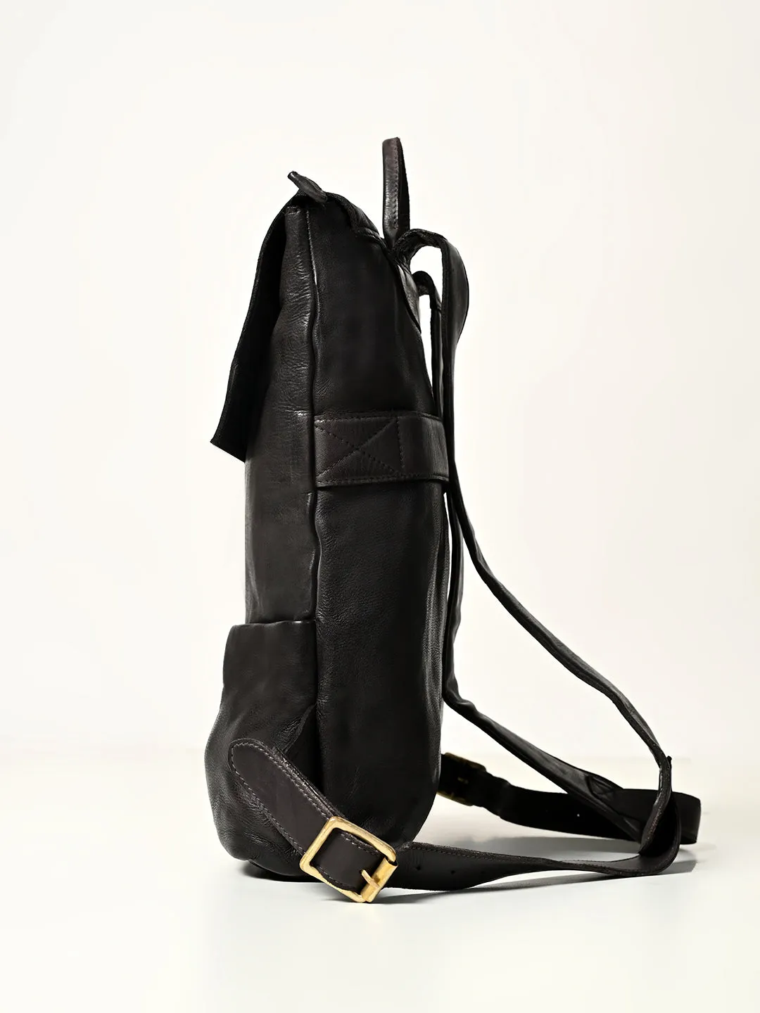 Art N Vintage James : Real Leather Black Backpack