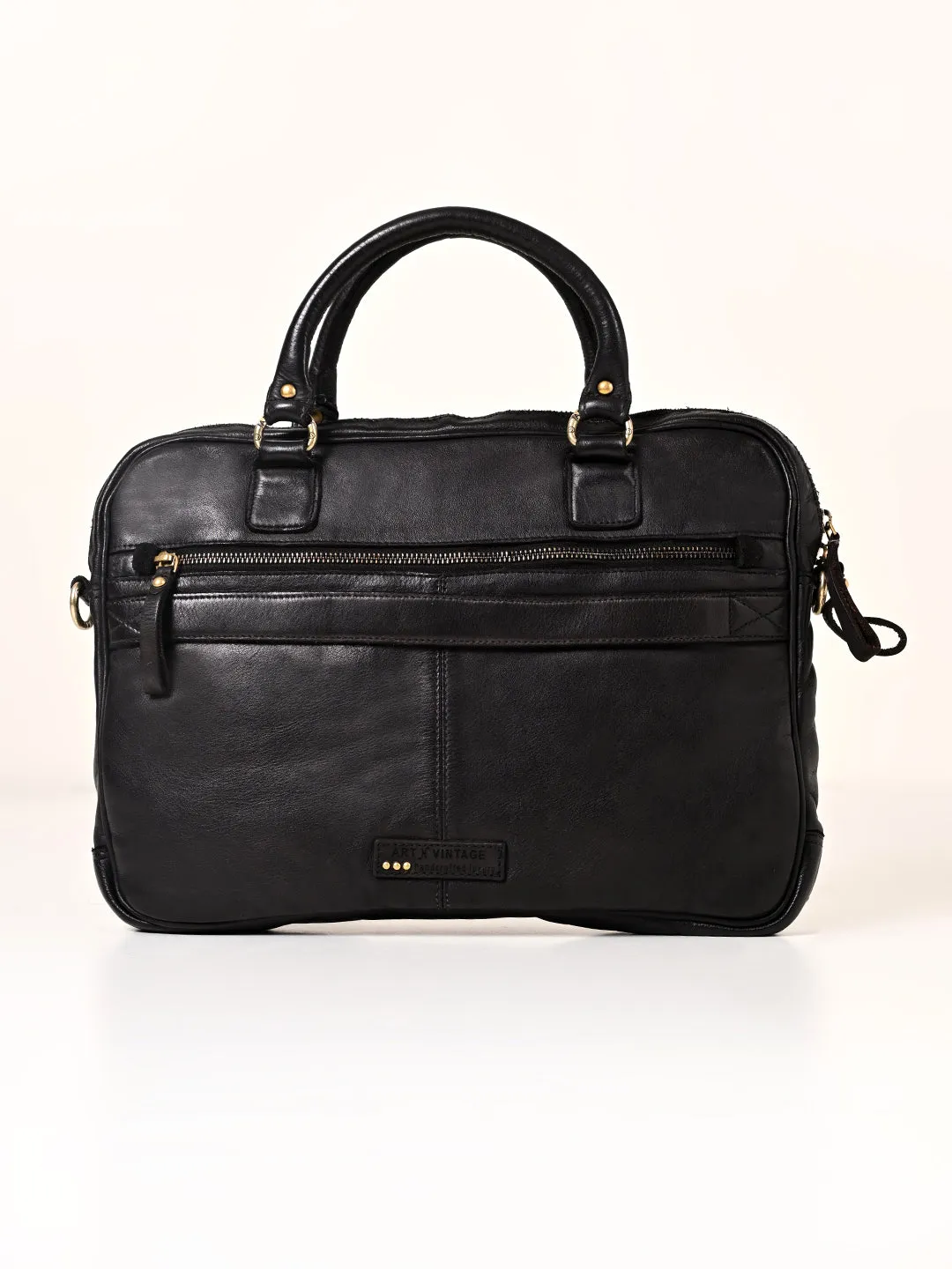 Art N Vintage Slider : Real Black Leather Laptop Bag