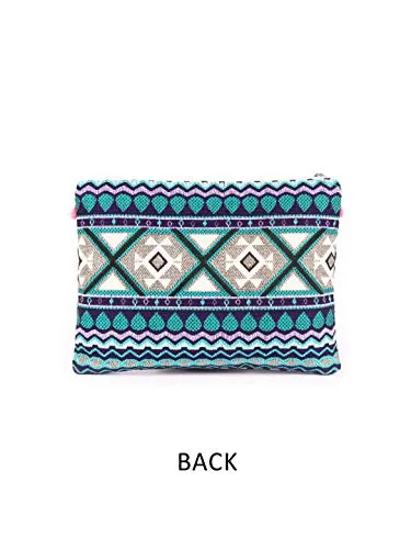 ASTRID 20 Cms Blue Cotton Makeup/Travel Pouch with Tassels