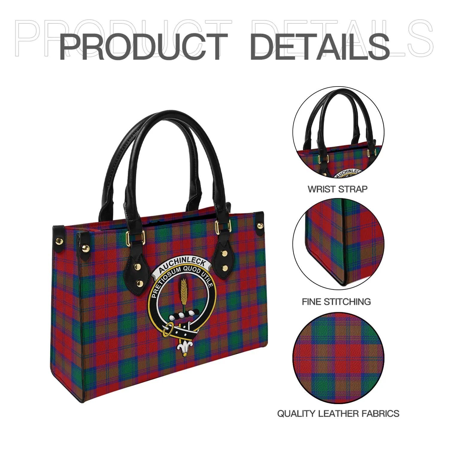 Auchinleck (Affleck) Tartan Leather Bag with Family Crest