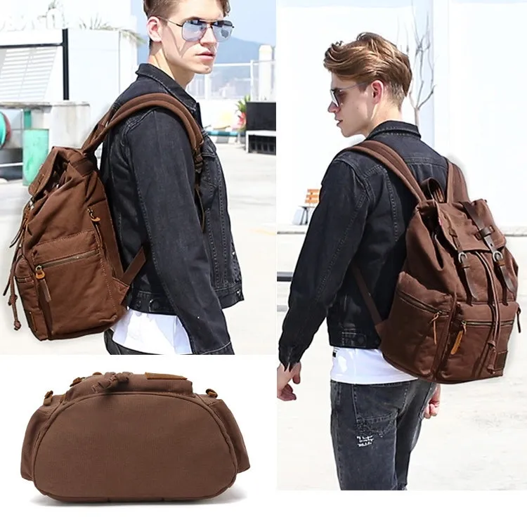 AUGUR 1039 Men Retro Canvas Backpack Shoulders Laptop Bag(Black)