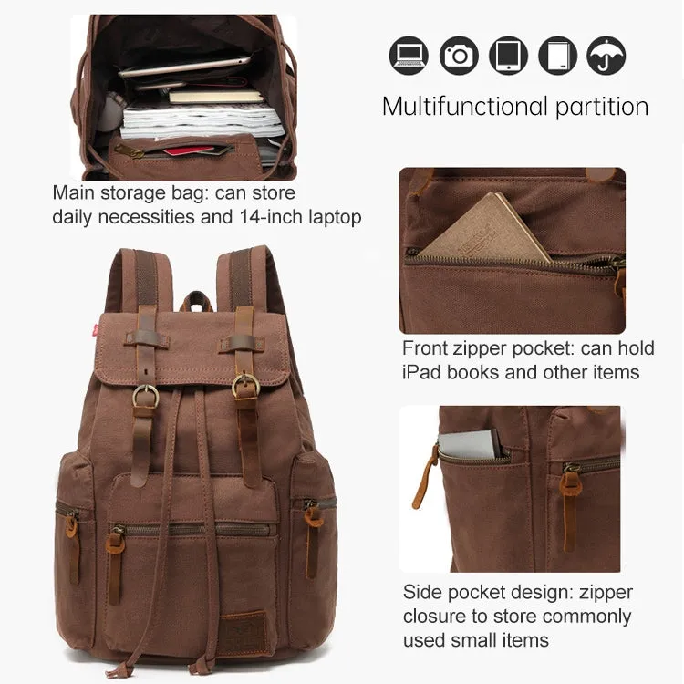 AUGUR 1039 Men Retro Canvas Backpack Shoulders Laptop Bag(Khaki)