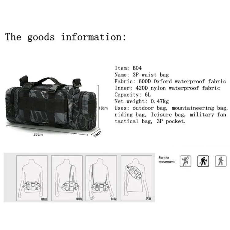 B04 Sports Outdoor Fishing Waterproof Waist Bag Photography Multifunctional Bag(Desert Digital)