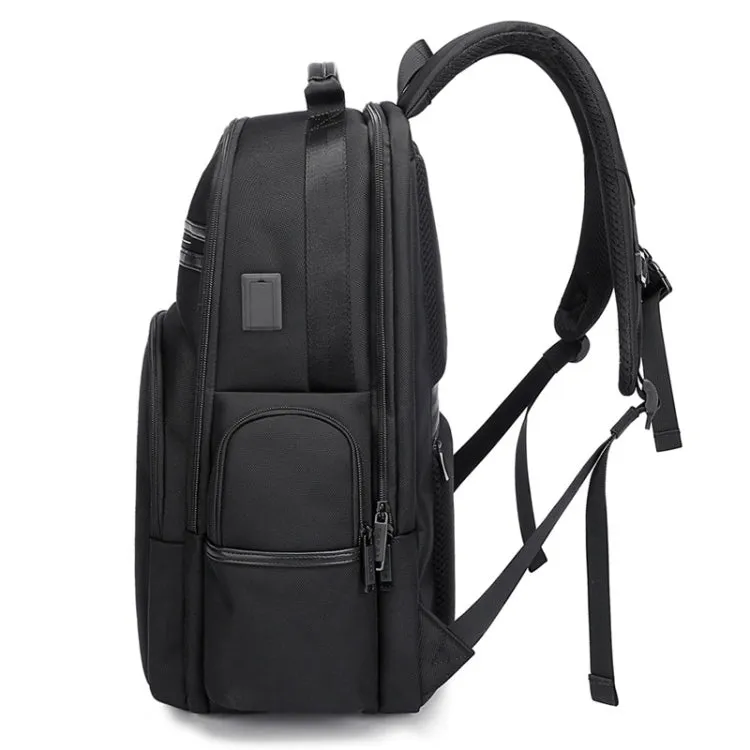 Bange BG-2602 Men Oxford Cloth Spliced With Leather Waterproof Backpack with USB Port, Size: 46 x 33 x 19cm(Black)