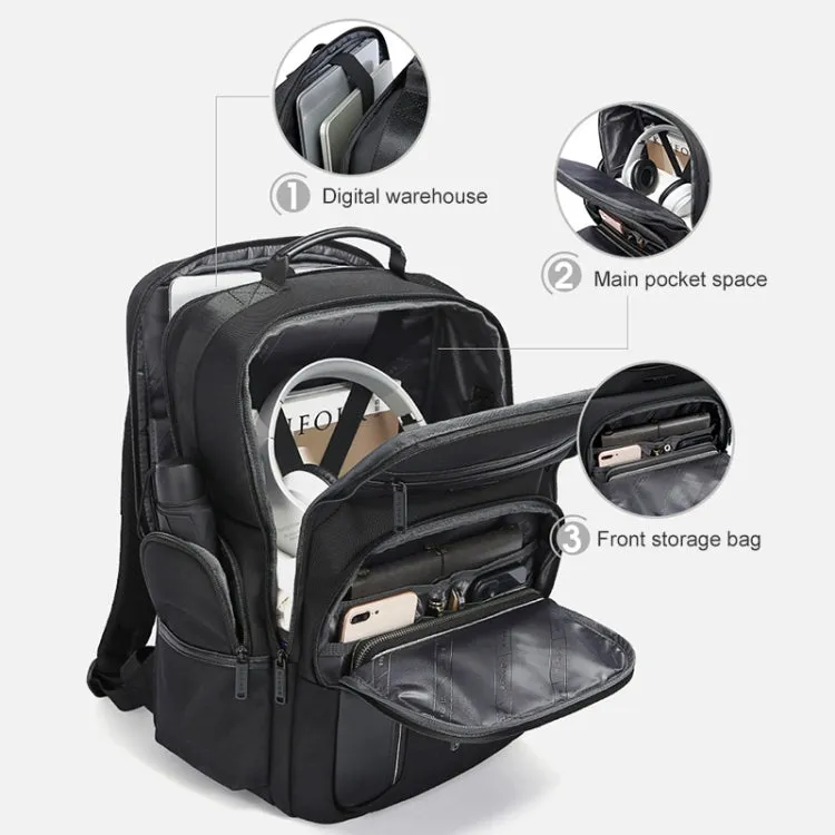 Bange BG-2602 Men Oxford Cloth Spliced With Leather Waterproof Backpack with USB Port, Size: 46 x 33 x 19cm(Black)