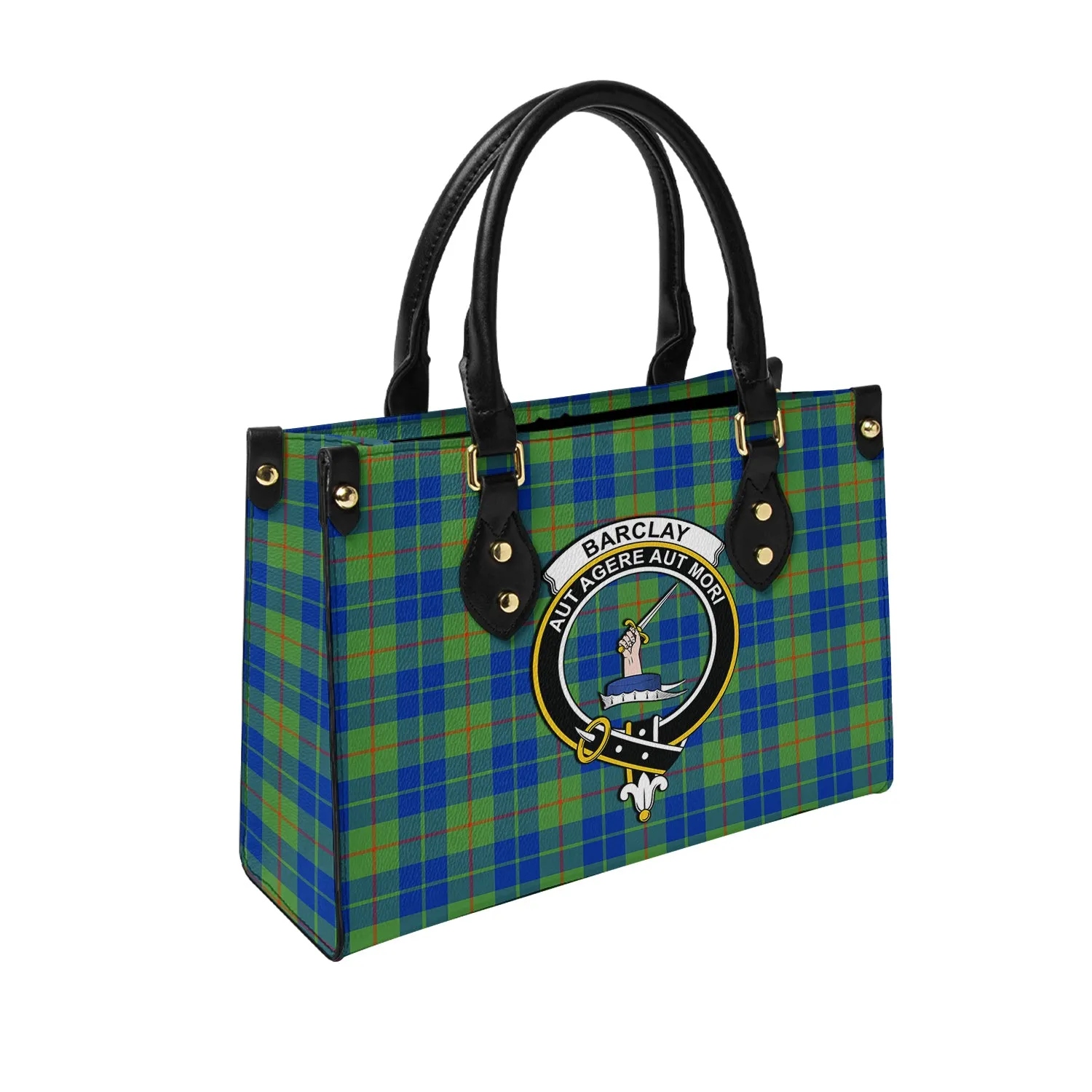 Barclay Hunting Ancient Tartan Leather Bag with Family Crest