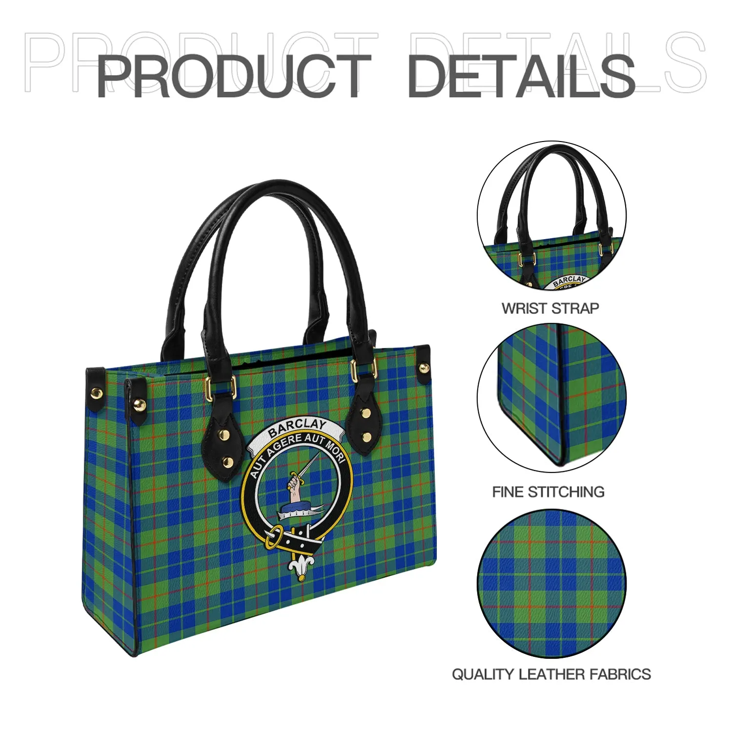 Barclay Hunting Ancient Tartan Leather Bag with Family Crest