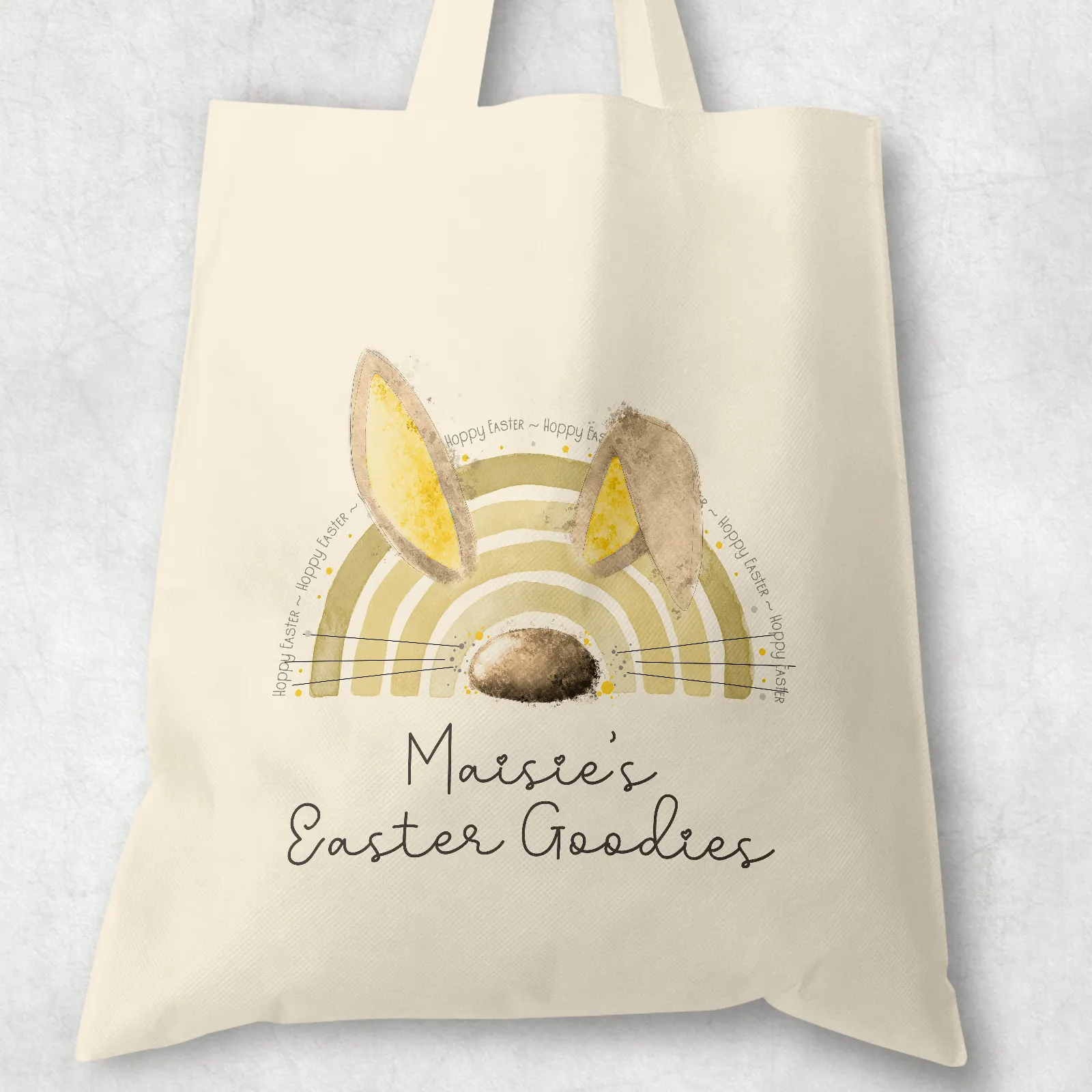 Bunnybow Hoppy Easter Bunny Rabbit Personalised Watercolour Tote Bag