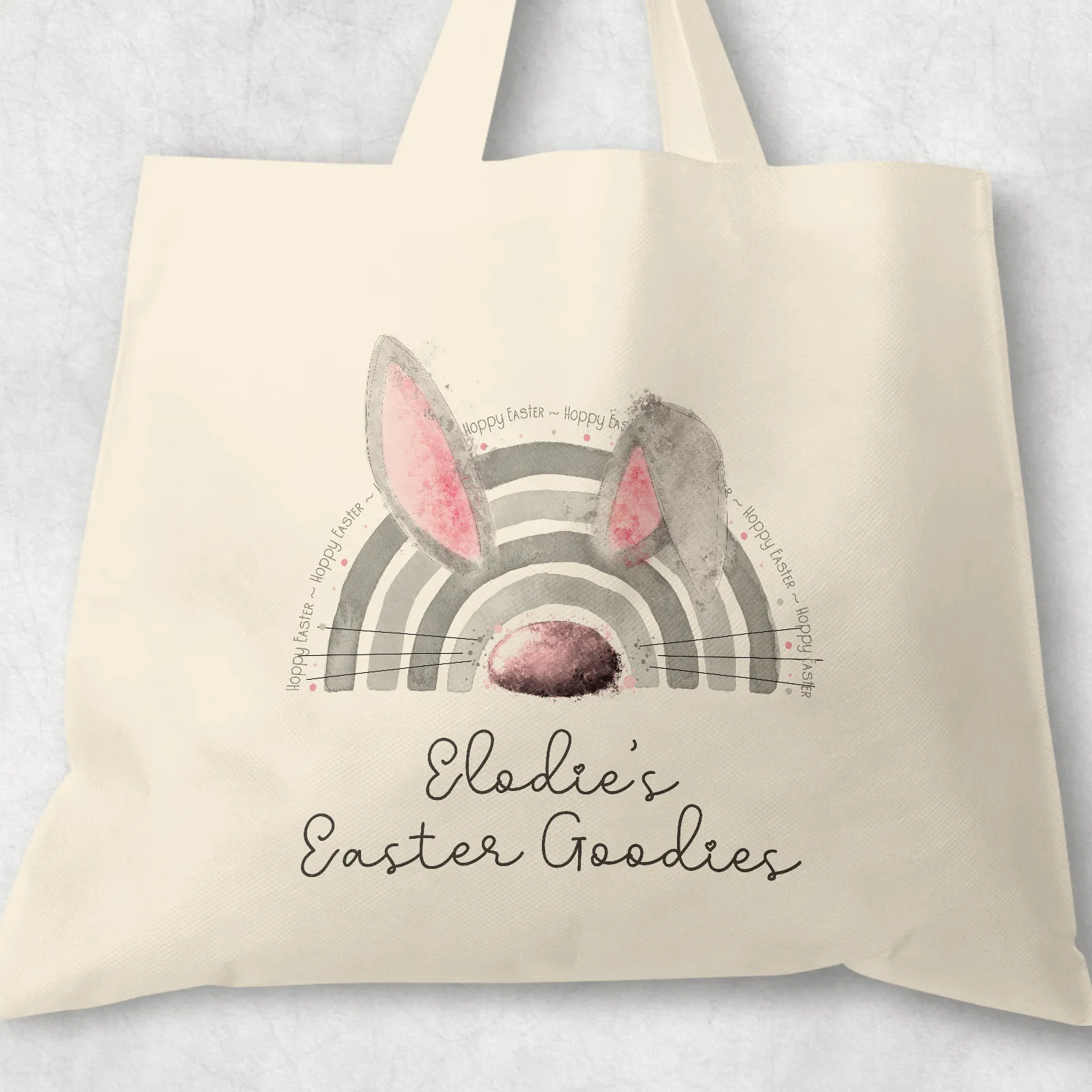 Bunnybow Hoppy Easter Bunny Rabbit Personalised Watercolour Tote Bag