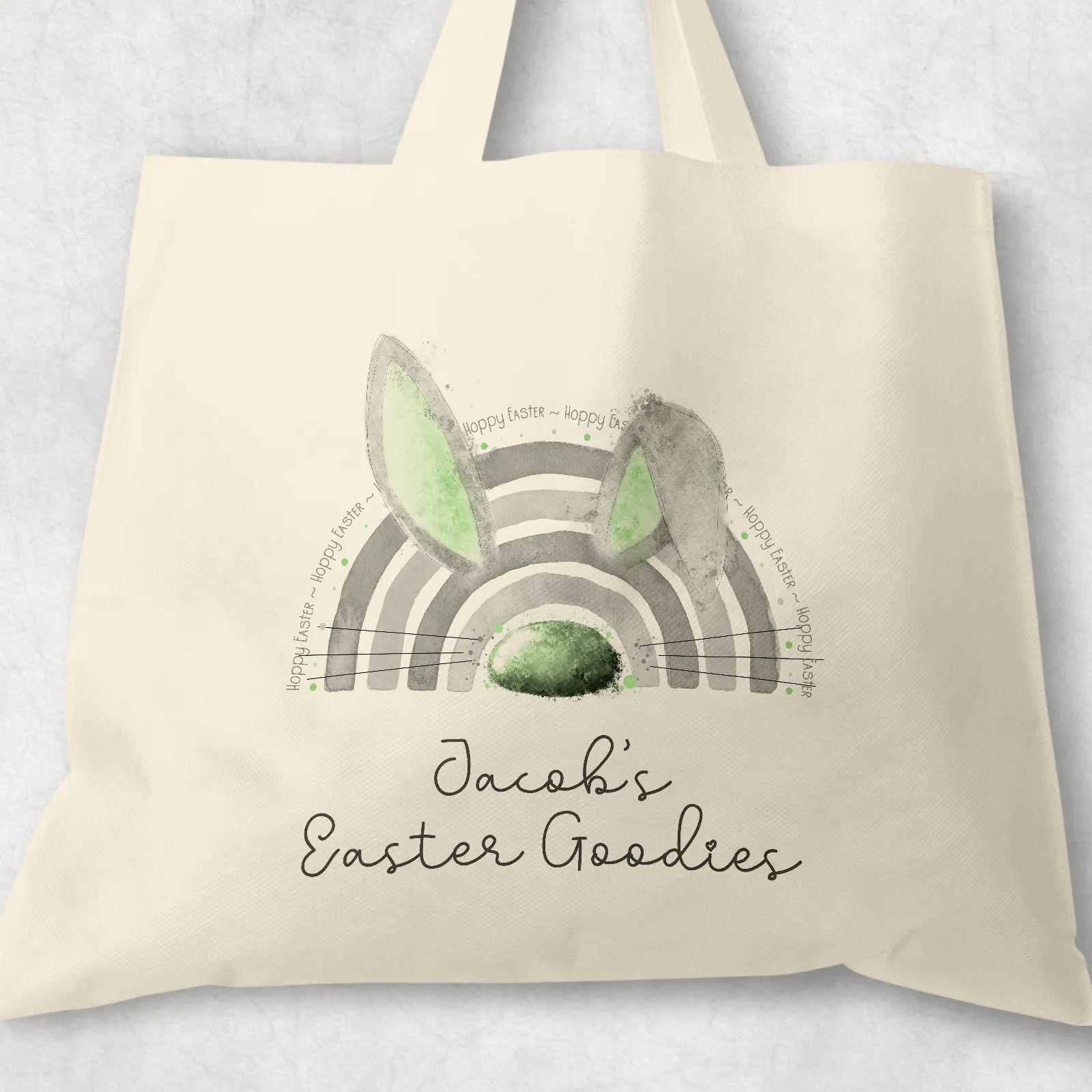 Bunnybow Hoppy Easter Bunny Rabbit Personalised Watercolour Tote Bag