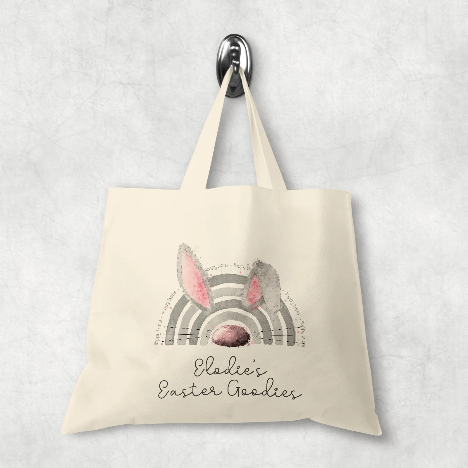 Bunnybow Hoppy Easter Bunny Rabbit Personalised Watercolour Tote Bag