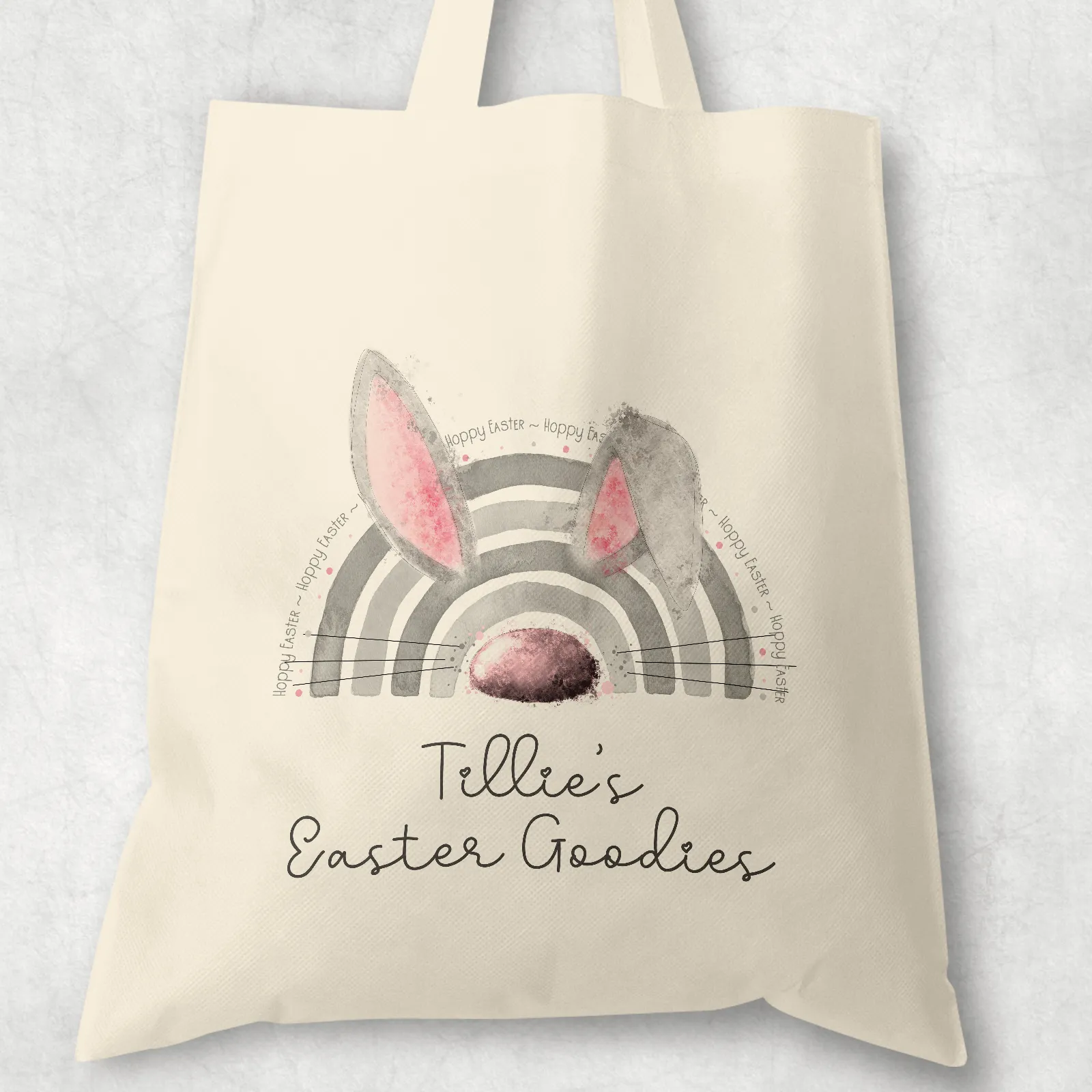 Bunnybow Hoppy Easter Bunny Rabbit Personalised Watercolour Tote Bag