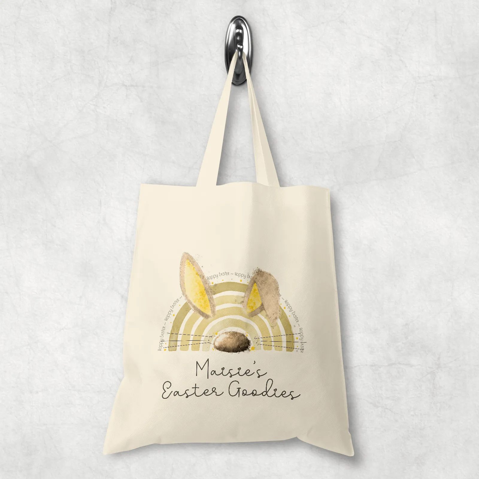 Bunnybow Hoppy Easter Bunny Rabbit Personalised Watercolour Tote Bag