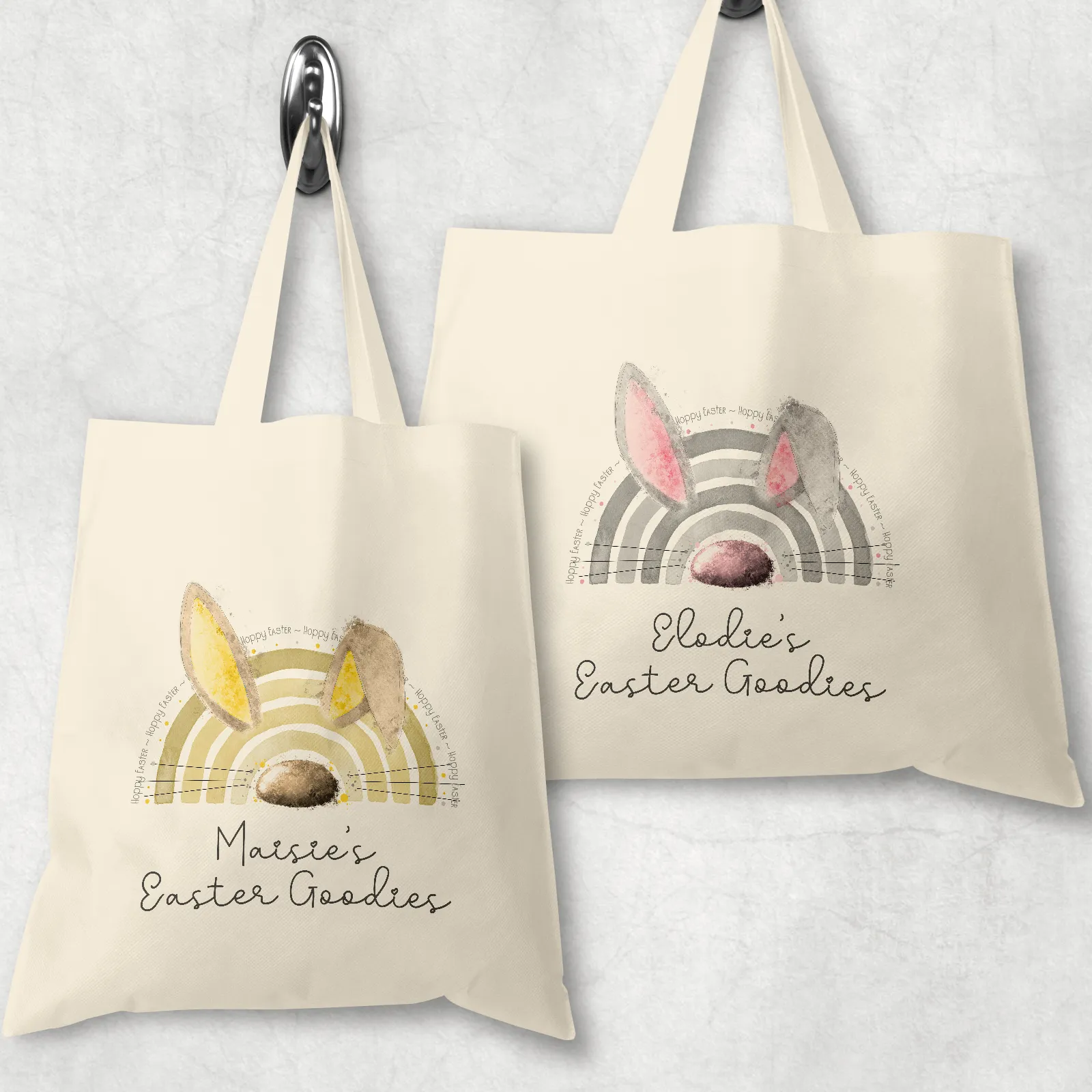 Bunnybow Hoppy Easter Bunny Rabbit Personalised Watercolour Tote Bag