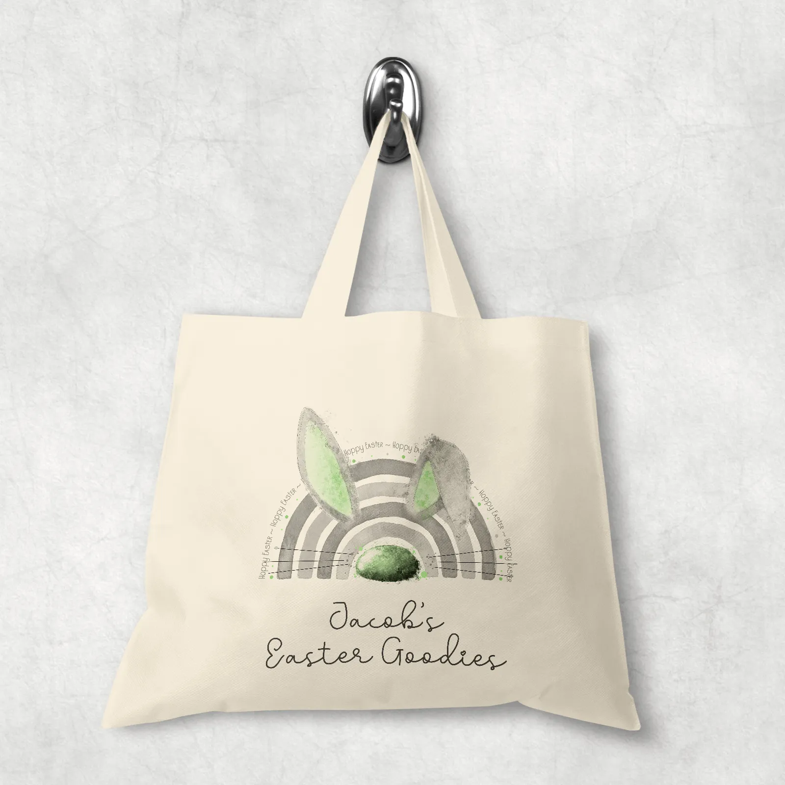 Bunnybow Hoppy Easter Bunny Rabbit Personalised Watercolour Tote Bag