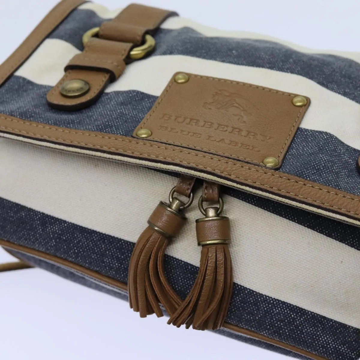 BURBERRY Blue Label Shoulder Bag Canvas White Navy Brown  hk1266