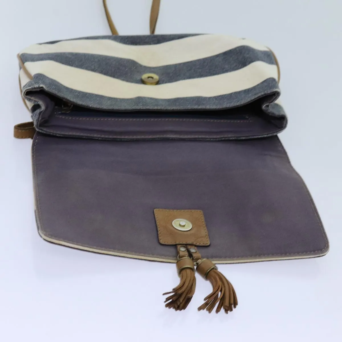 BURBERRY Blue Label Shoulder Bag Canvas White Navy Brown  hk1266