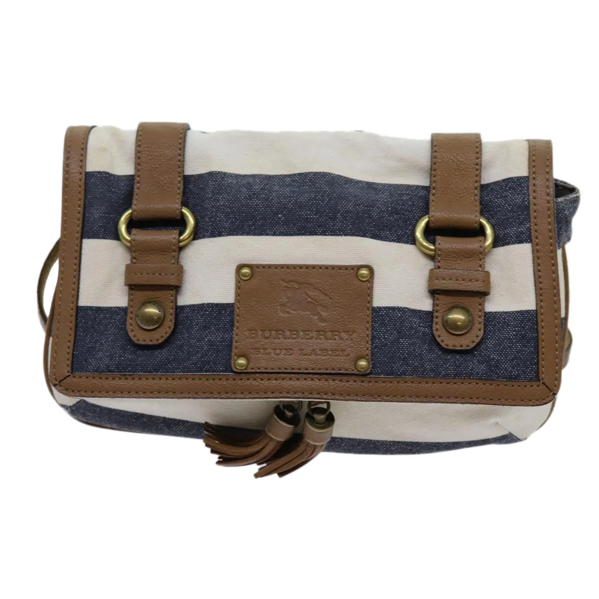 BURBERRY Blue Label Shoulder Bag Canvas White Navy Brown  hk1266