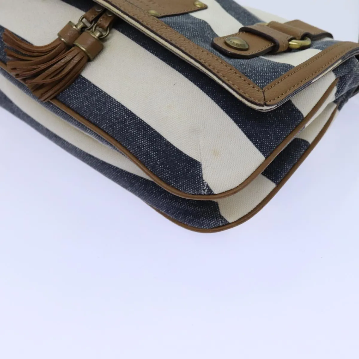 BURBERRY Blue Label Shoulder Bag Canvas White Navy Brown  hk1266