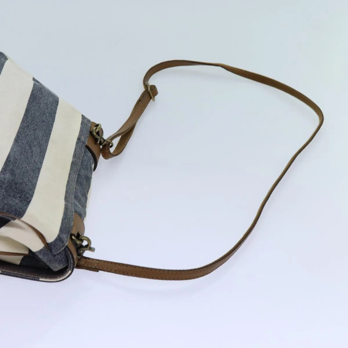 BURBERRY Blue Label Shoulder Bag Canvas White Navy Brown  hk1266