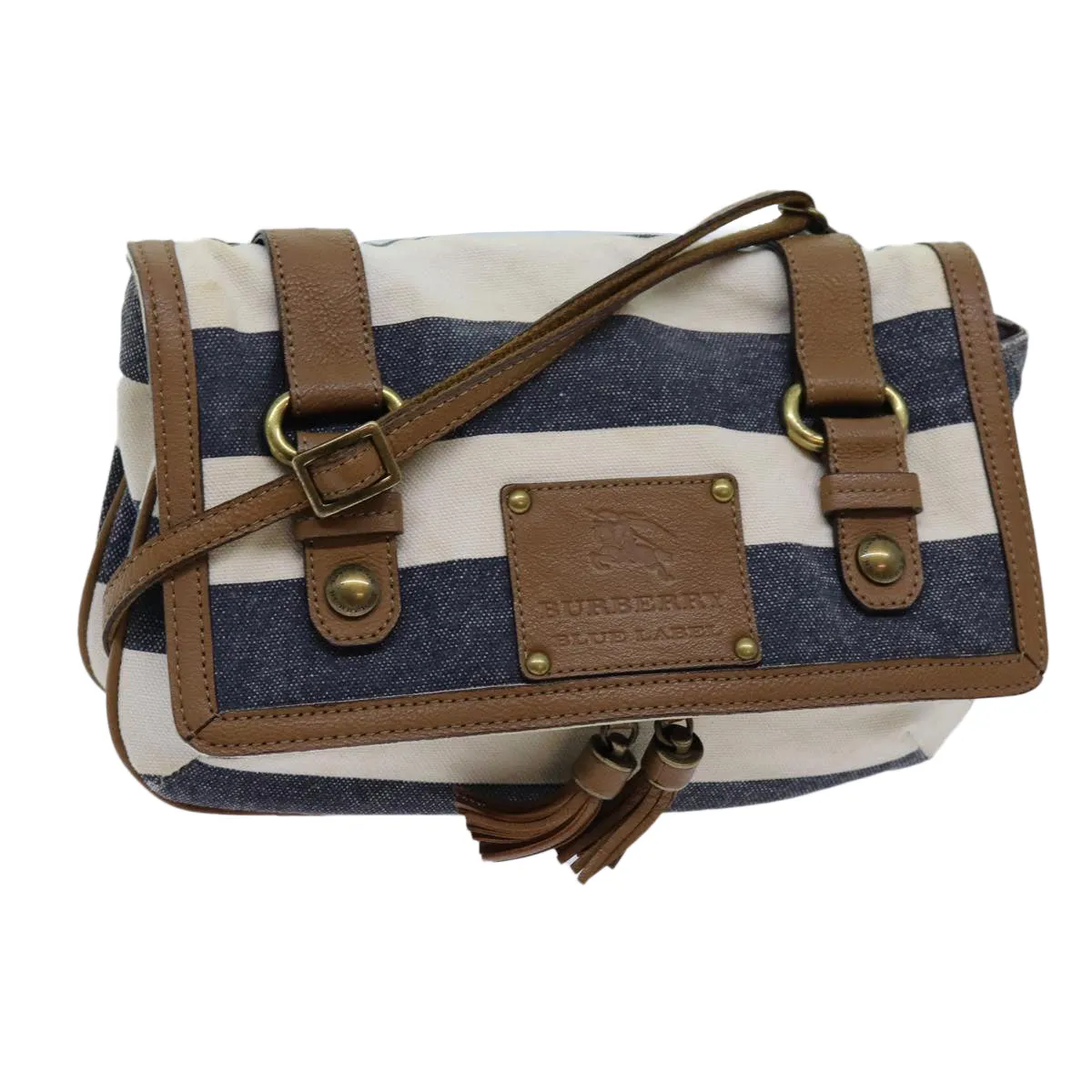 BURBERRY Blue Label Shoulder Bag Canvas White Navy Brown  hk1266