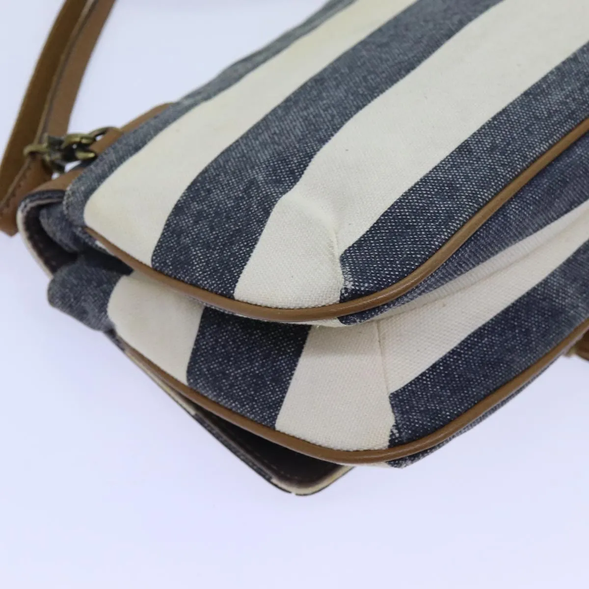 BURBERRY Blue Label Shoulder Bag Canvas White Navy Brown  hk1266