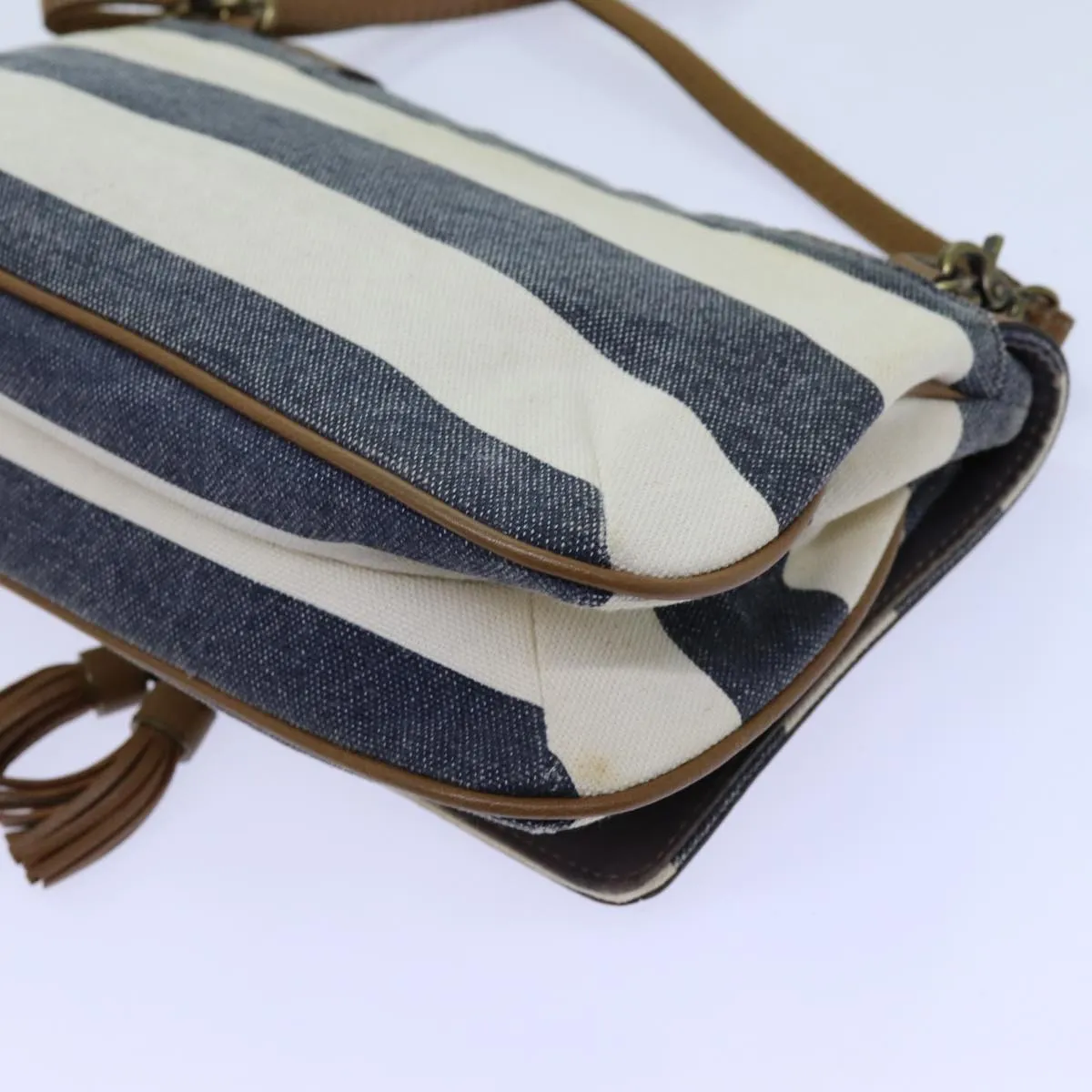 BURBERRY Blue Label Shoulder Bag Canvas White Navy Brown  hk1266