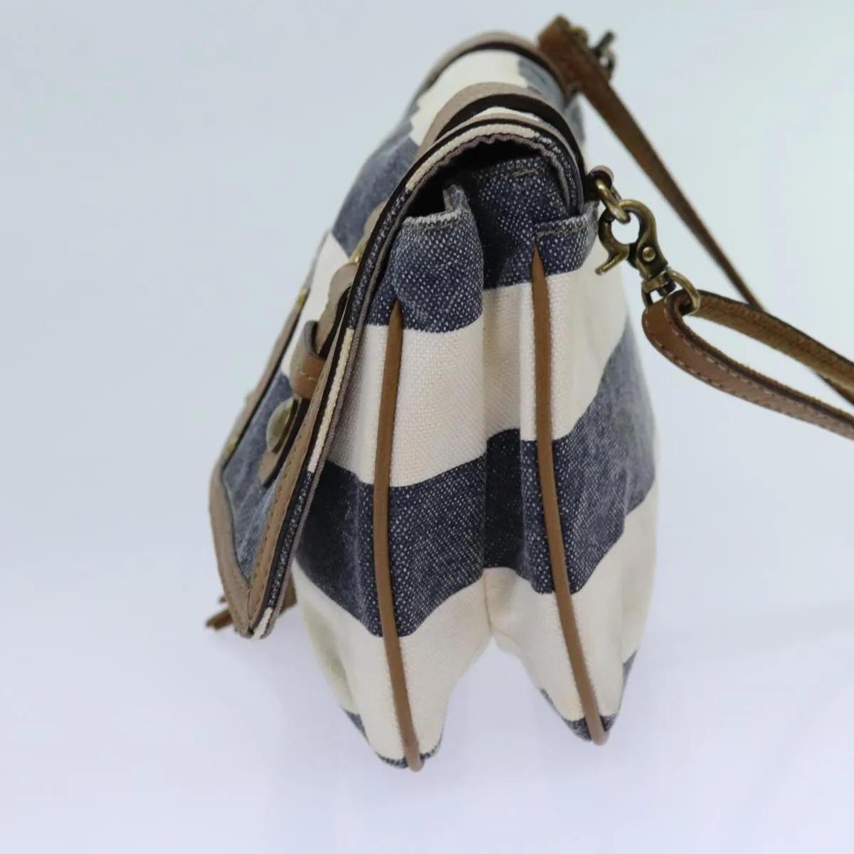 BURBERRY Blue Label Shoulder Bag Canvas White Navy Brown  hk1266