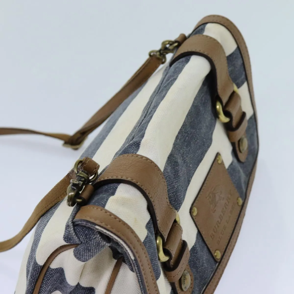 BURBERRY Blue Label Shoulder Bag Canvas White Navy Brown  hk1266