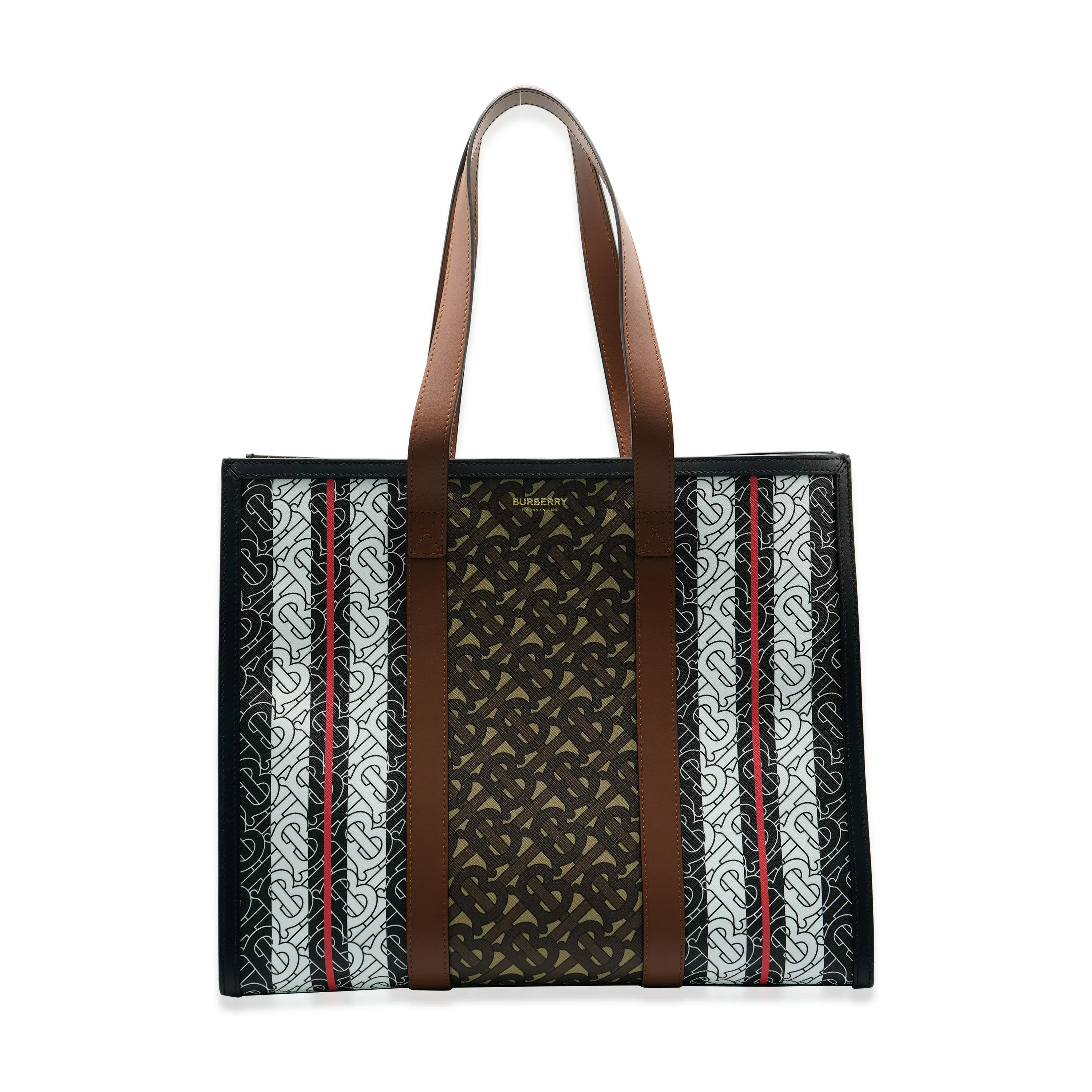 BURBERRY Bridle Canvas Monogram Stripe E-Canvas Tote