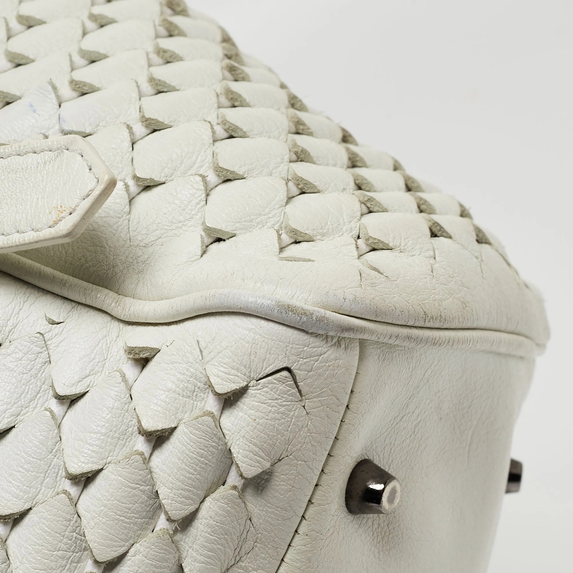 BURBERRY White Woven Leather Tote