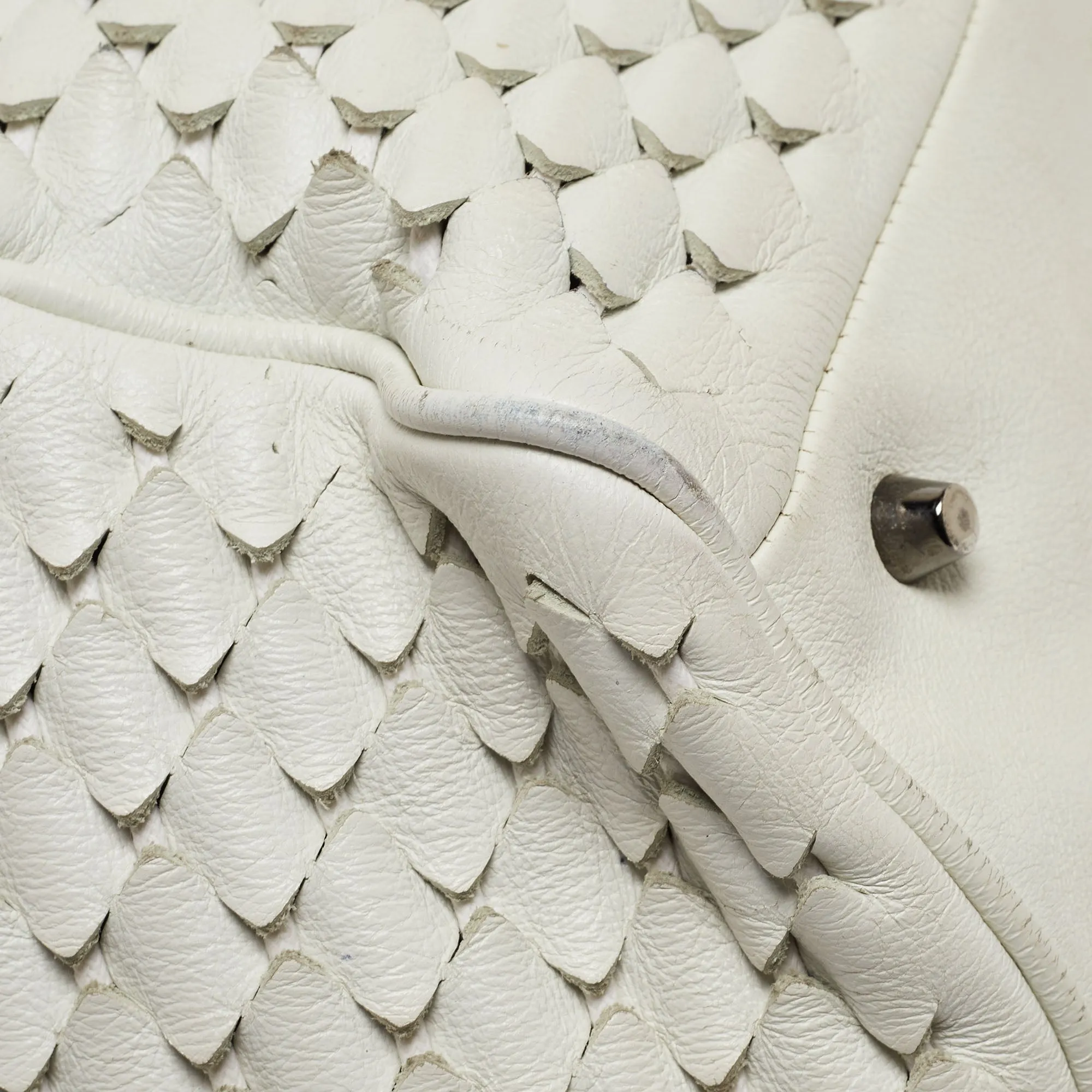 BURBERRY White Woven Leather Tote