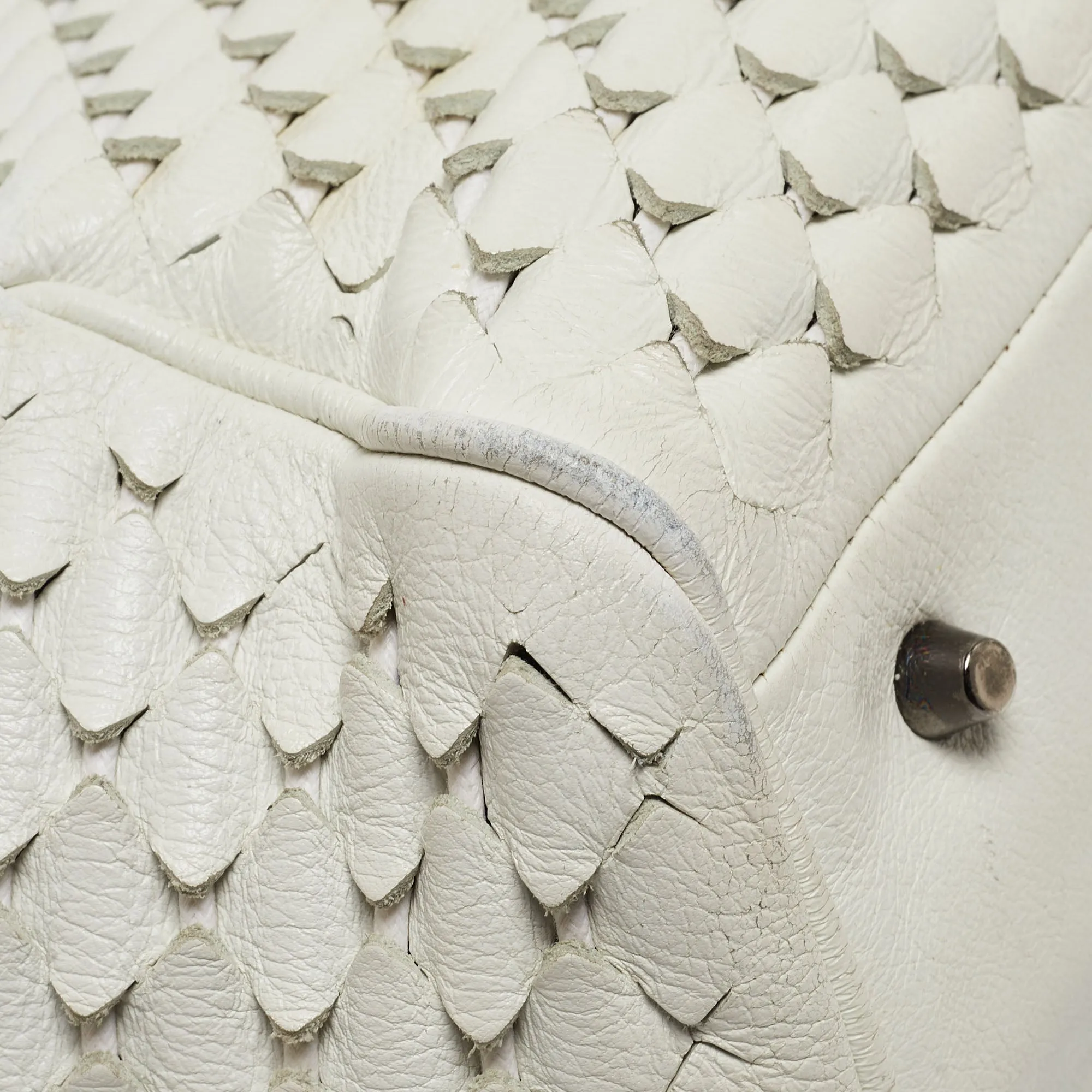 BURBERRY White Woven Leather Tote