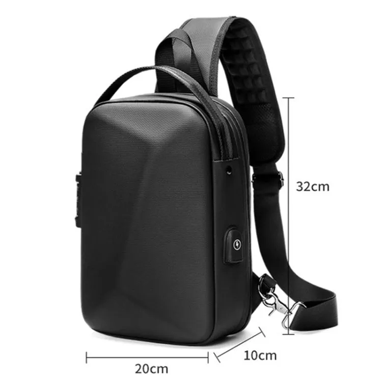 Casual Hard Shell Waterproof Chest Bag With USB Port Lightweight Outdoor Shoulder Messenger Bag(Black)