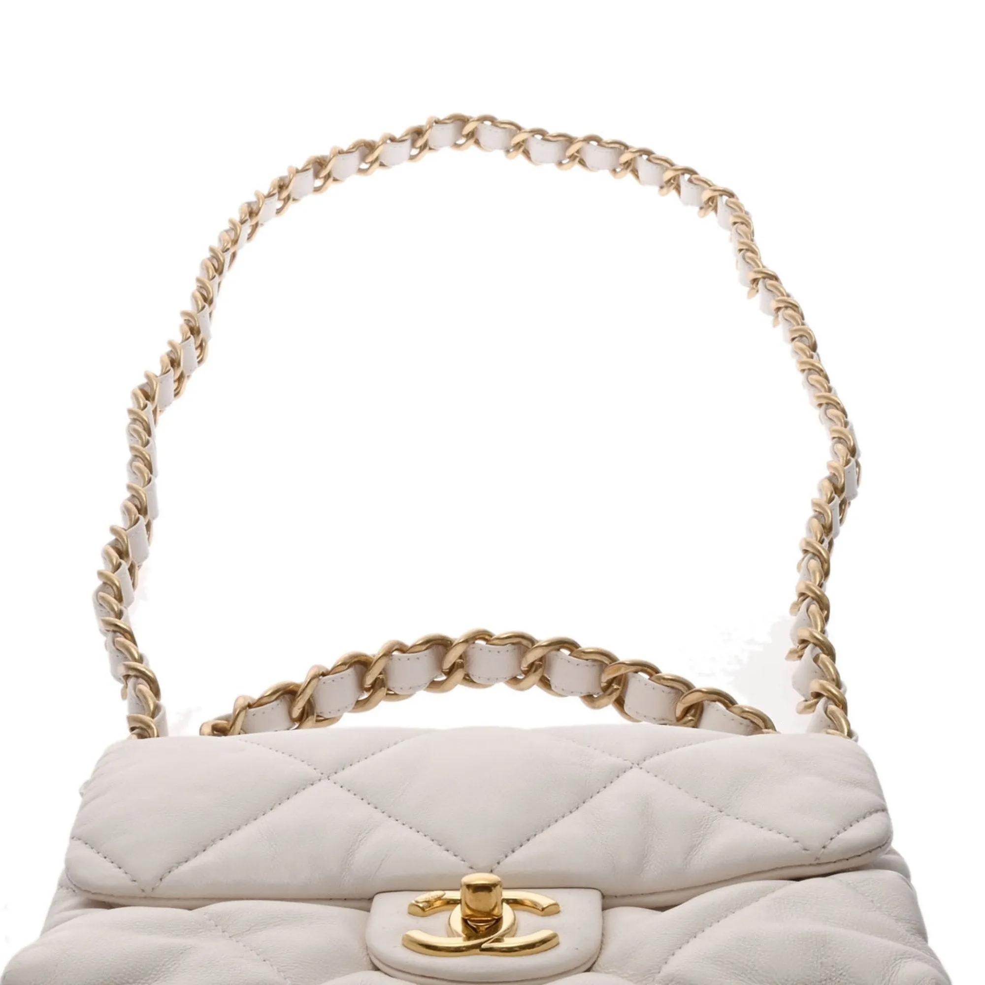 CHANEL 19 Chain Shoulder White Ladies Lambskin Handbag