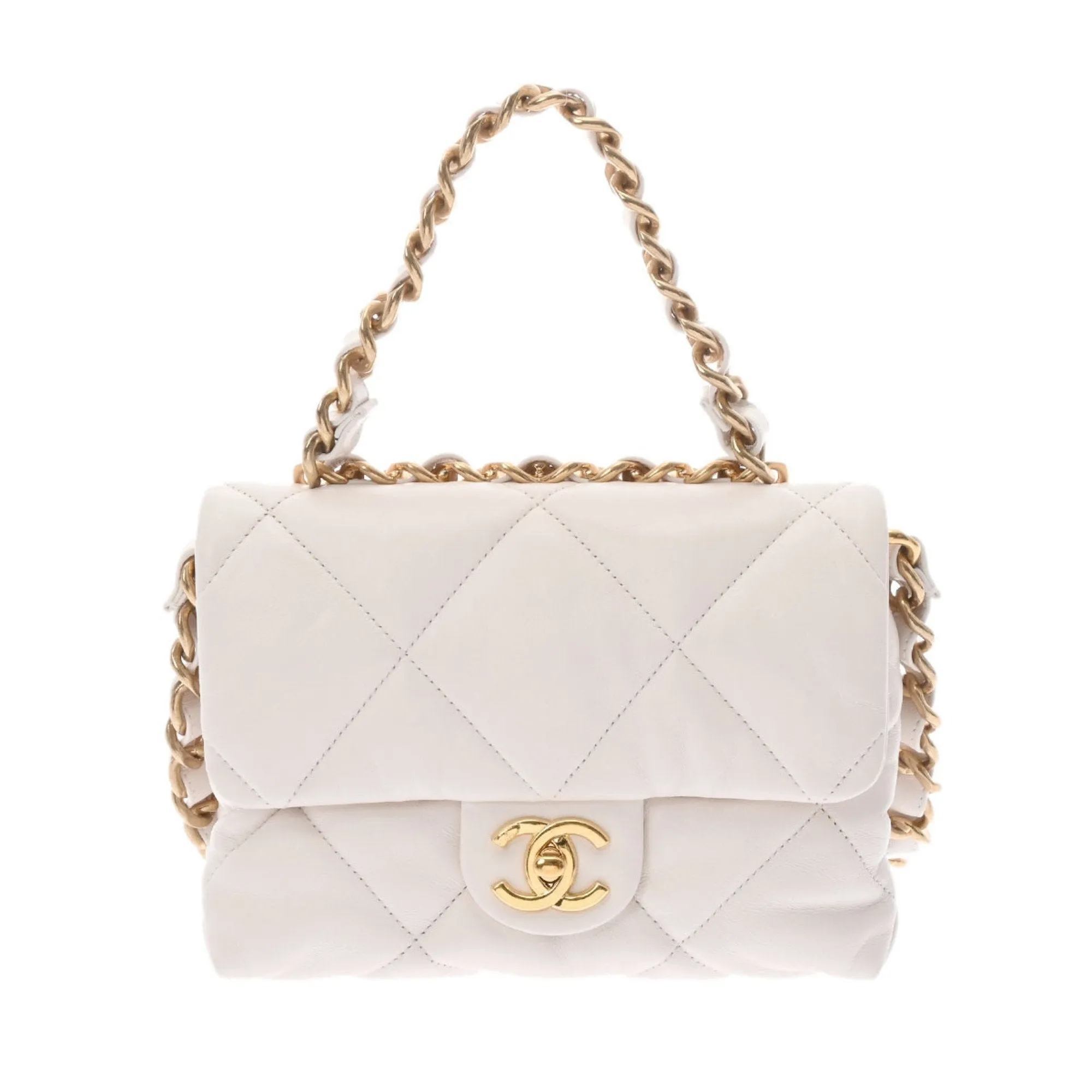 CHANEL 19 Chain Shoulder White Ladies Lambskin Handbag