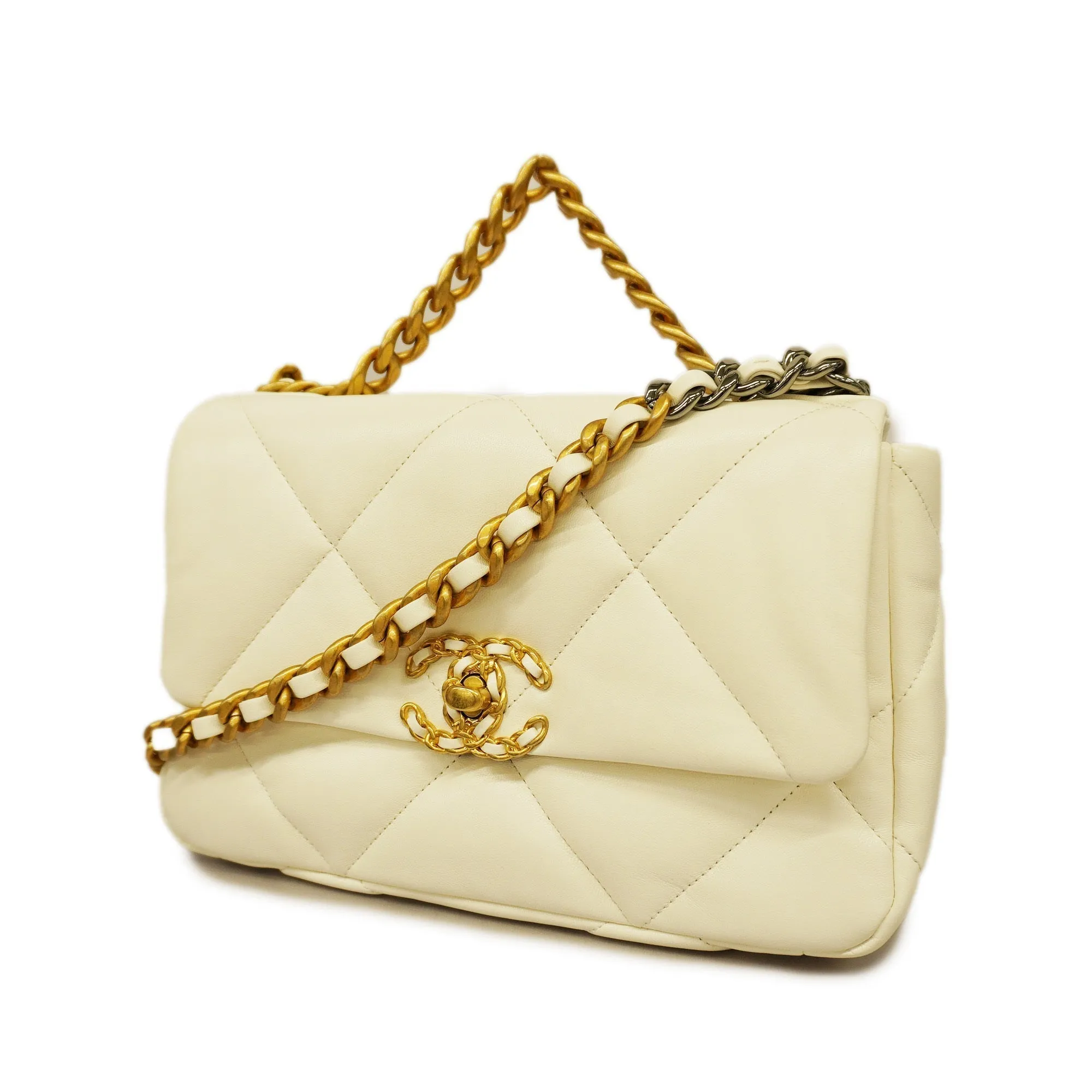 CHANEL  1.9 Chain Shoulder Women's Leather Shoulder Bag White