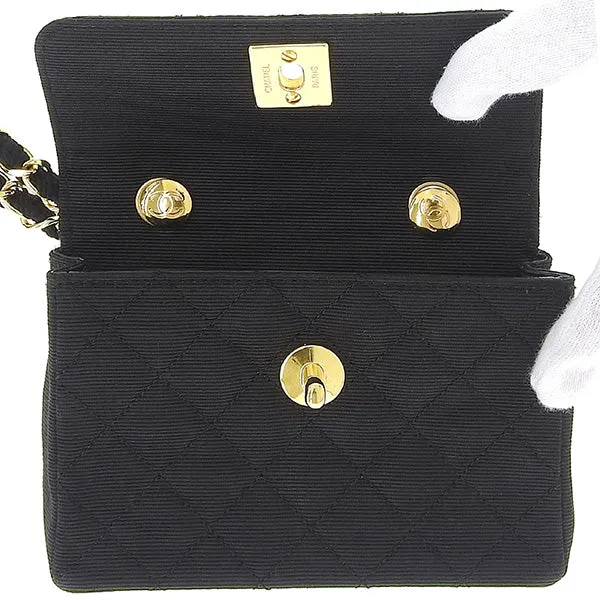 CHANEL Around 1990 Made Turn-Lock Mini Chain Bag Black