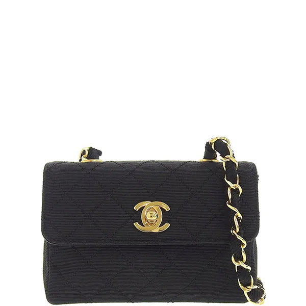 CHANEL Around 1990 Made Turn-Lock Mini Chain Bag Black