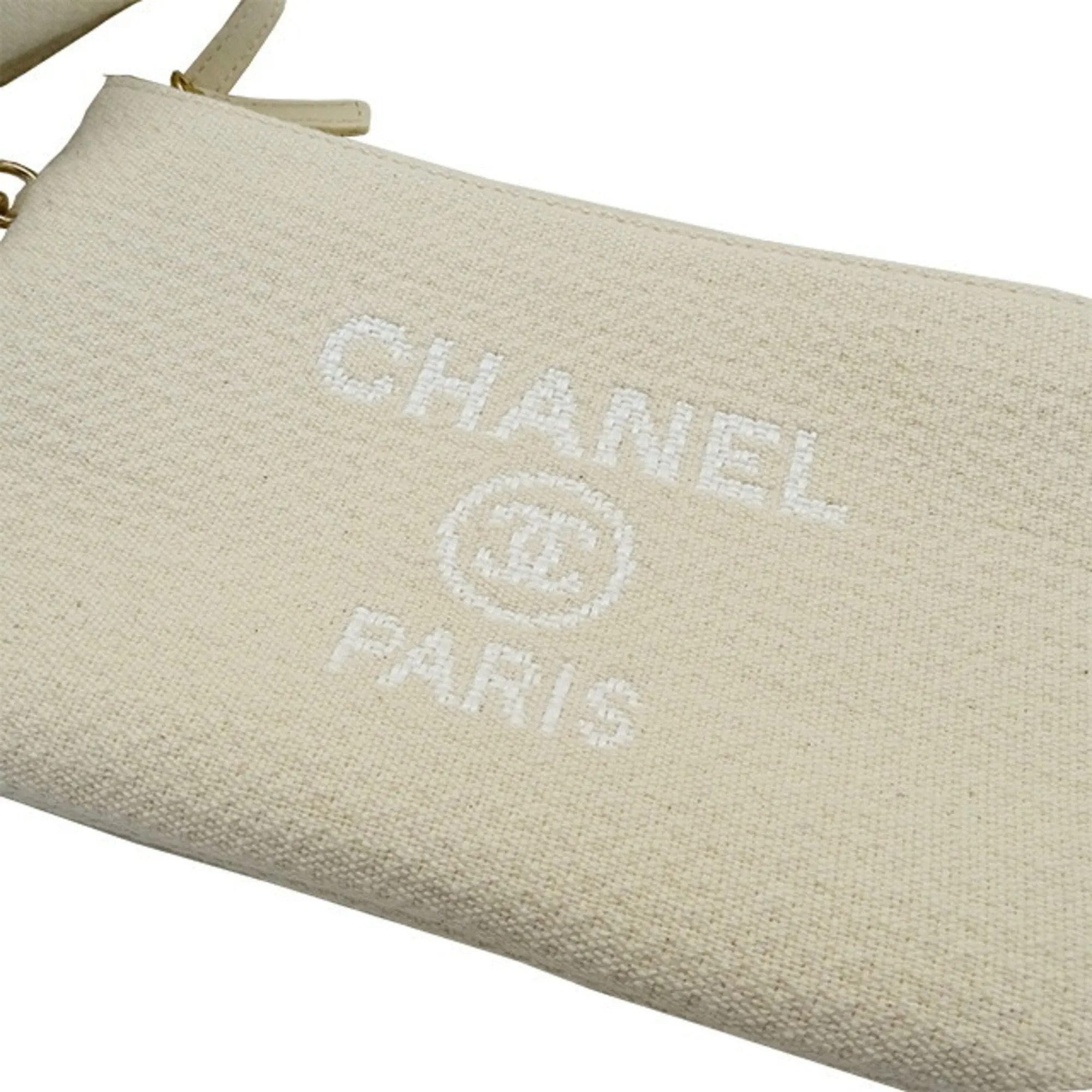 CHANEL Bag Deauville Women's Handbag Shoulder 2way Canvas MM Ivory