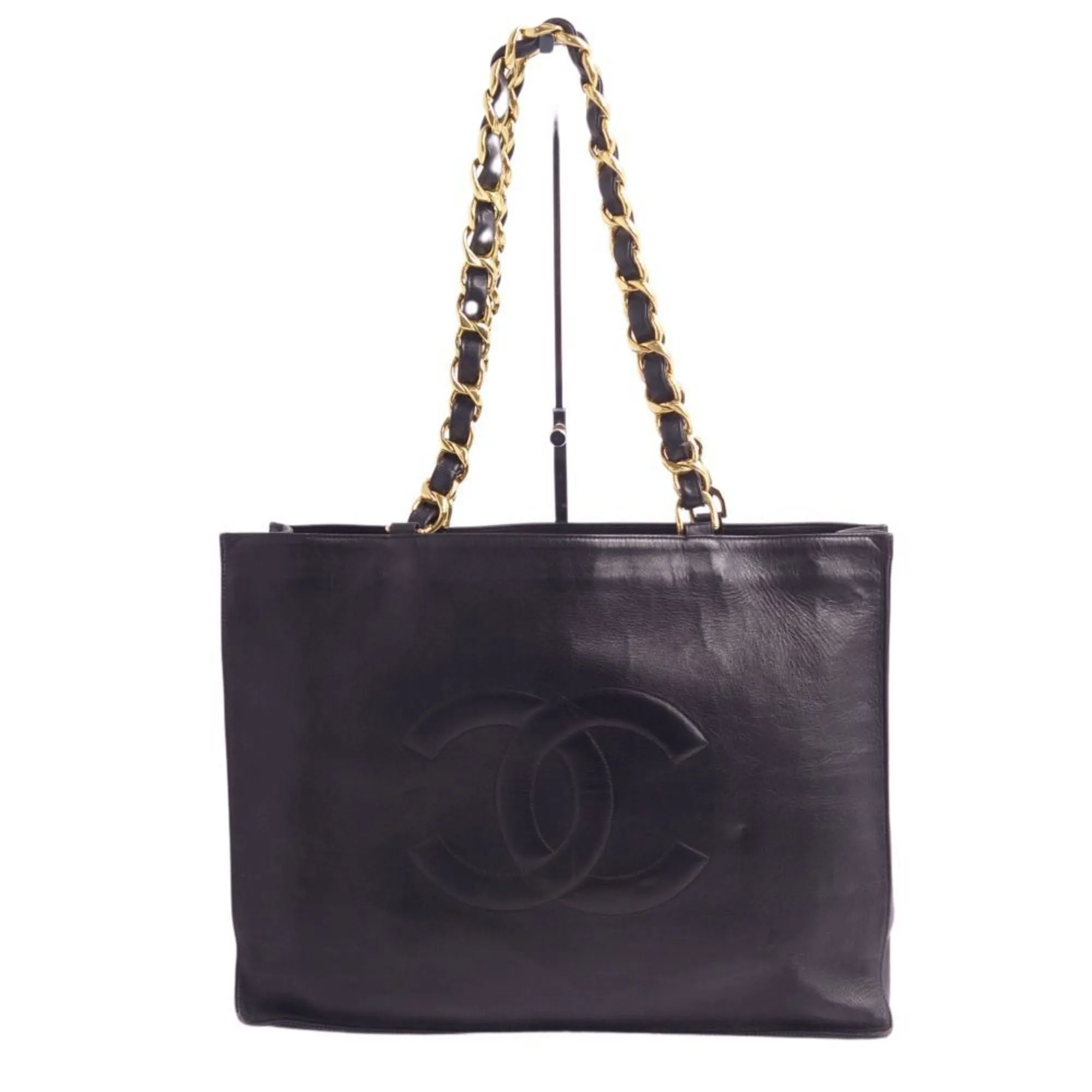 CHANEL bag tote shoulder here mark chain lambskin ladies black