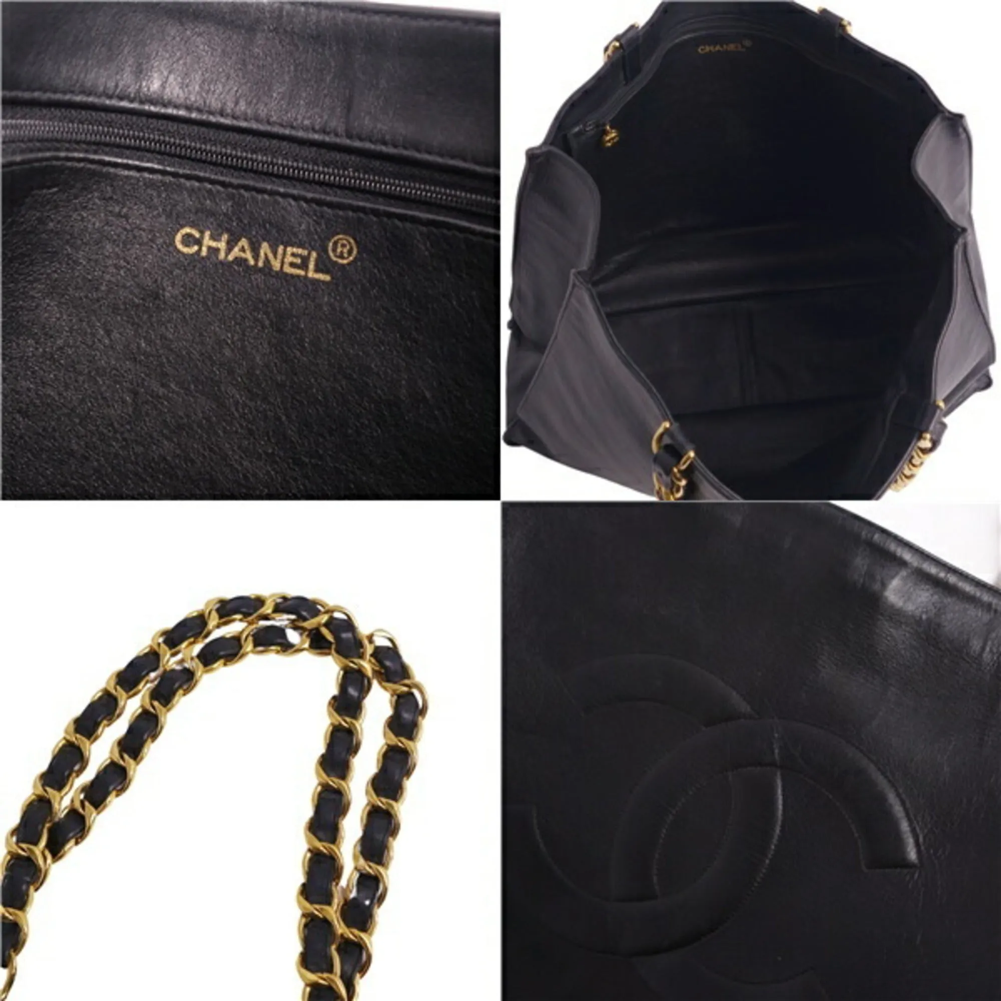 CHANEL bag tote shoulder here mark chain lambskin ladies black