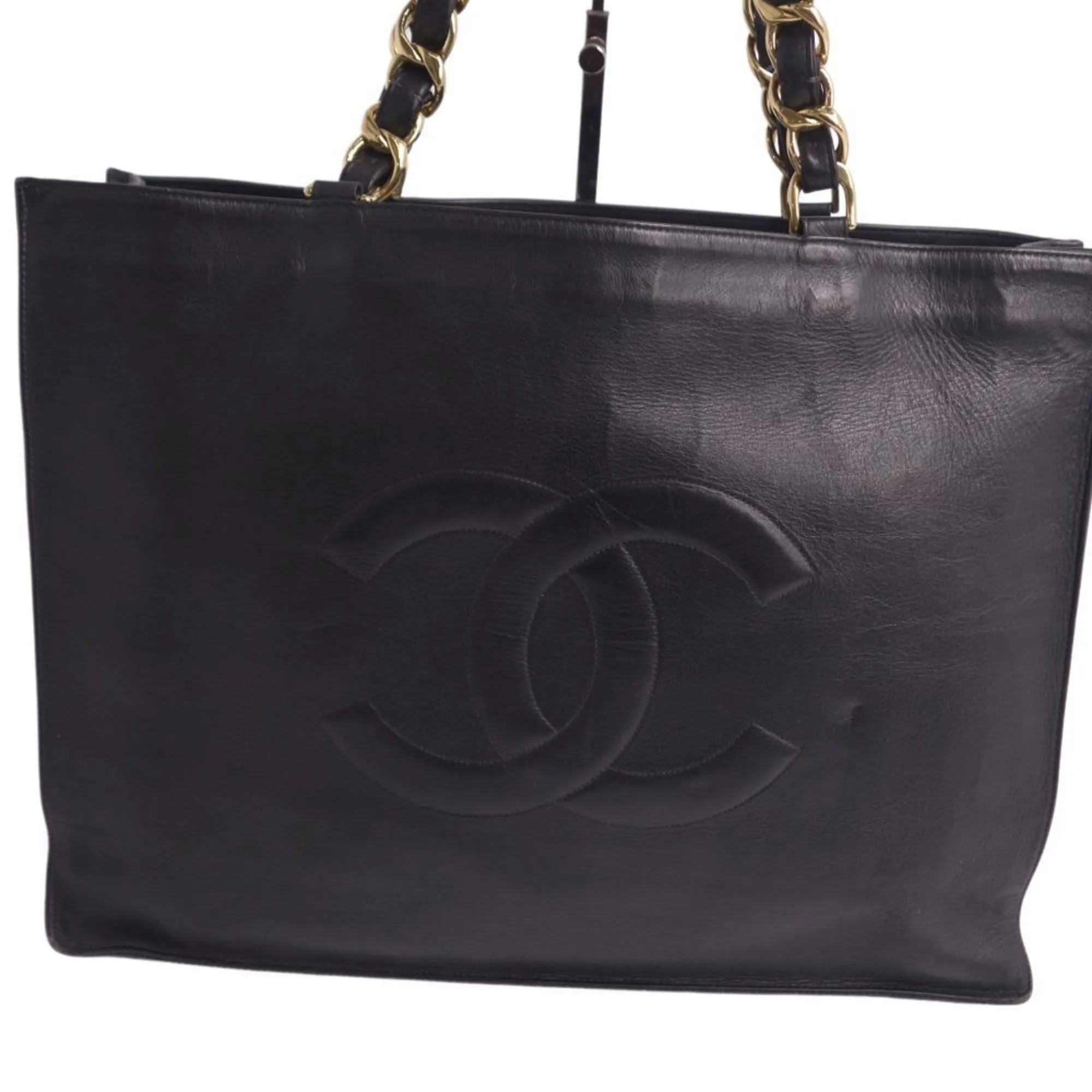 CHANEL bag tote shoulder here mark chain lambskin ladies black