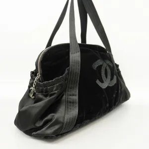 CHANEL  Boston Bag Men,Women,Unisex Satin,Leather Boston Bag Black